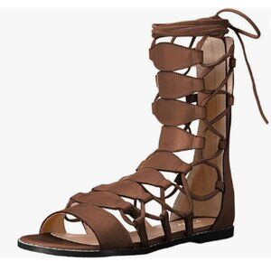 YDN Rosy Brown Sexy Ankle High Gladiator Sandals for Women Lace up Open toe Flat